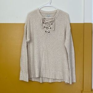 American Eagle Lace-Up Knit Sweater